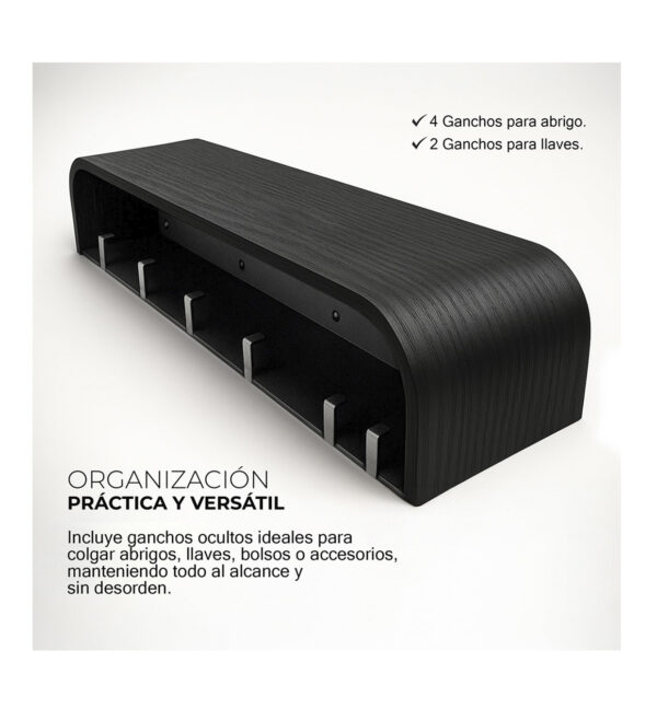 Perchero de pared con estante negro