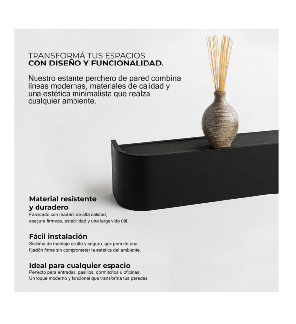 Perchero de pared con estante negro