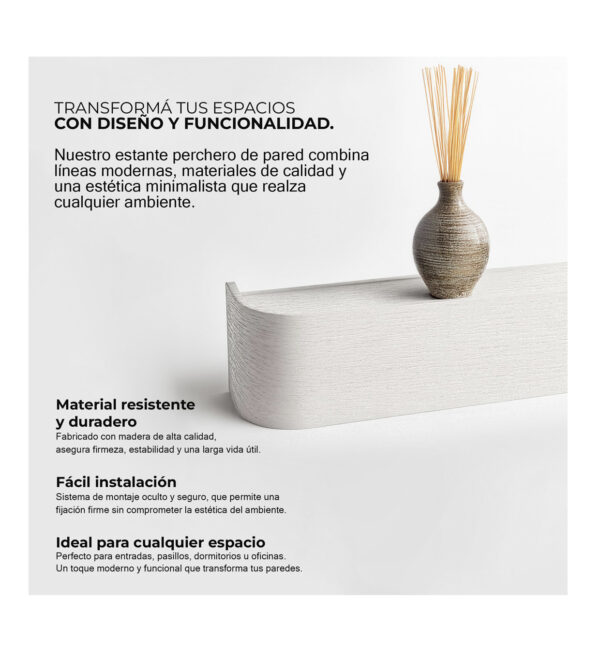 ,kjiumjkjkui Perchero de pared con estante blanco