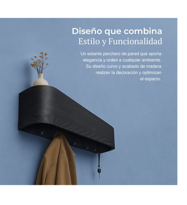 Perchero de pared con estante negro